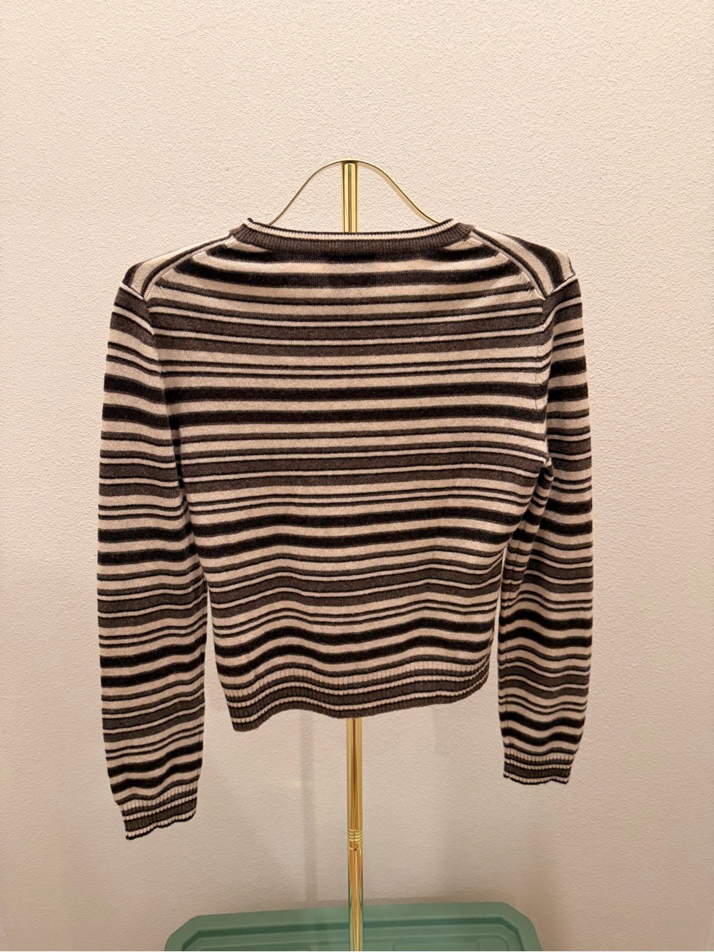 Reformation Lian Cashmere Crew Sweater Brown Stripe Size L Cropped - Picture 4 of 5